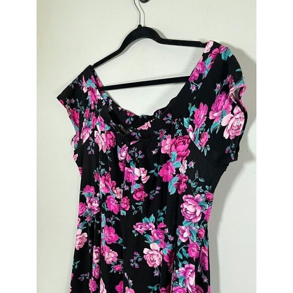 Torrid Floral Milkmaid Dress 14 Black Skater Midi Whimsigoth Fairy Feminine Goth - Picture 7 of 12